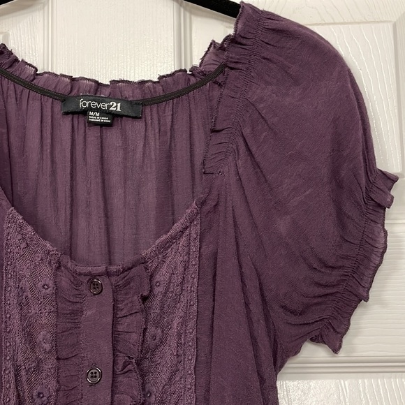 Dark Purple Blouse w/ Lace Accents - Forever 21, Medium - Picture 2 of 6